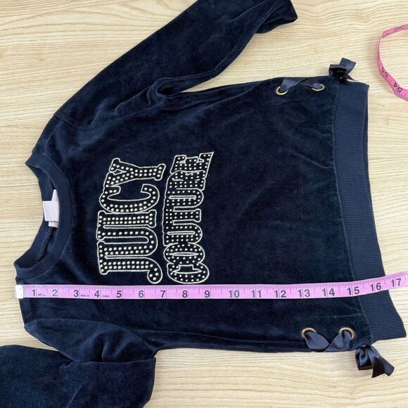 Juicy Couture Sweatshirt Girls Size 6 Black Velour Sweater Ribbon Embellished - Picture 8 of 9